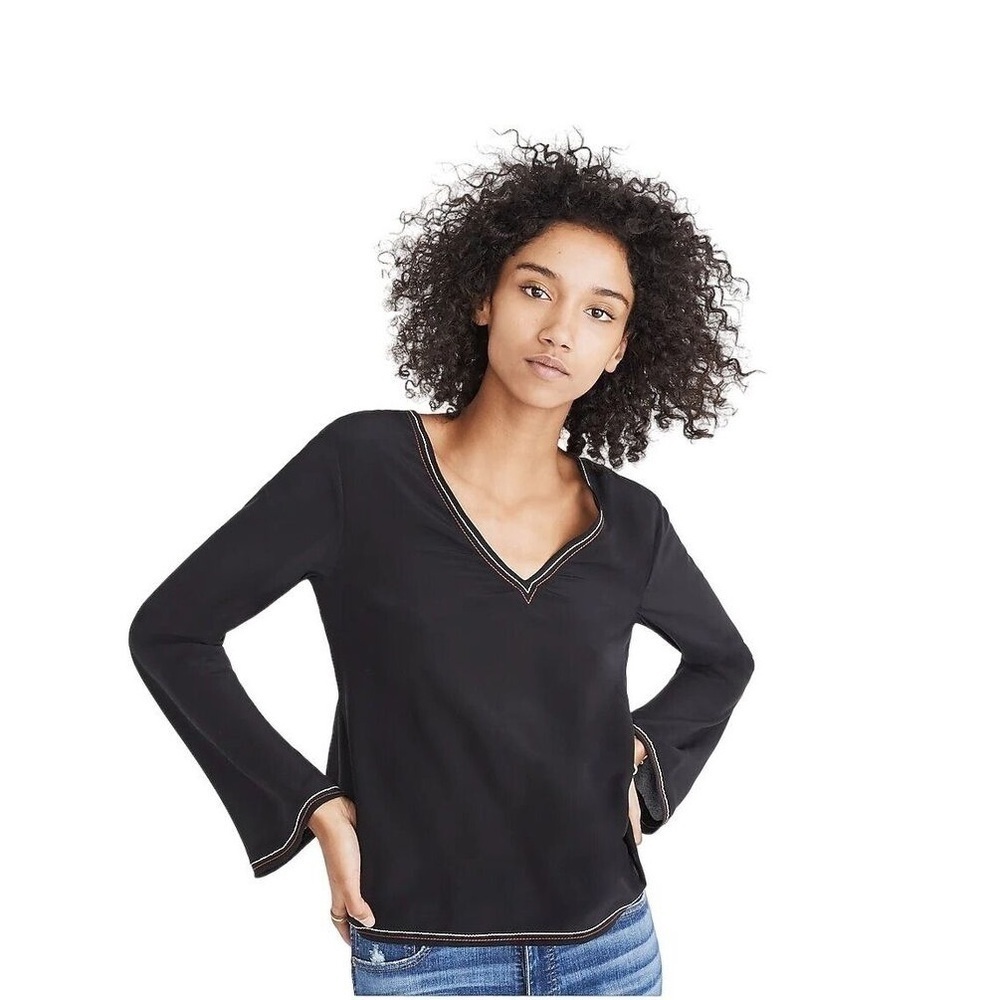 Madewell Silk Stitched Tie Back Blouse - Picture 7 of 8